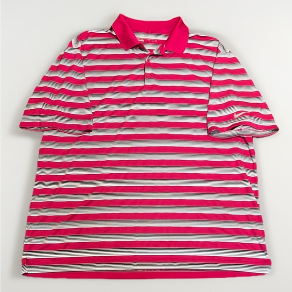 Nike Golf Hot Pink Striped Golf Polo Standard Fit Dri-Fit sz XXL - Picture 1 of 8